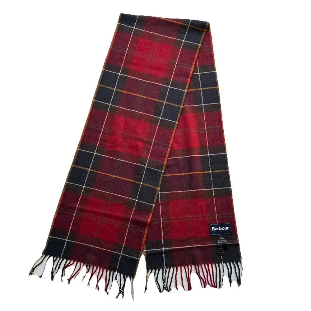 Barbour Galingale Tartan Scarf Plaid 71x12 Tasseled Hem Acrylic Soft Suede Touch